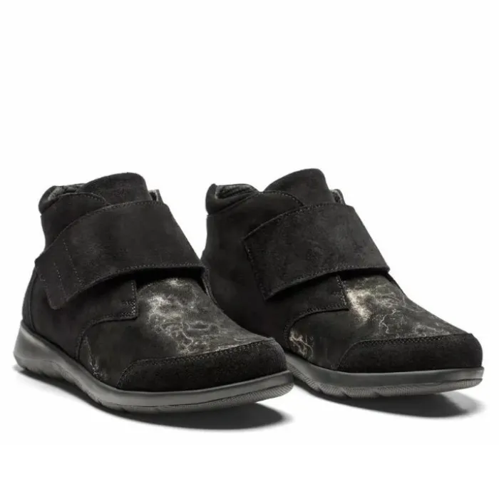 New Feet Boot 1 Velcro Leather/Textil Stretch Black Women