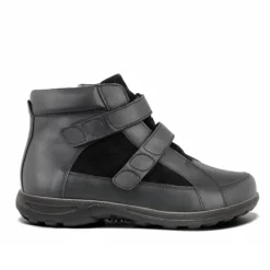 New Feet Boot Velcro Plain Leather Stretch Black Women