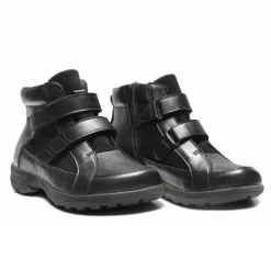 New Feet Boot Velcro Plain Leather Stretch Black Women