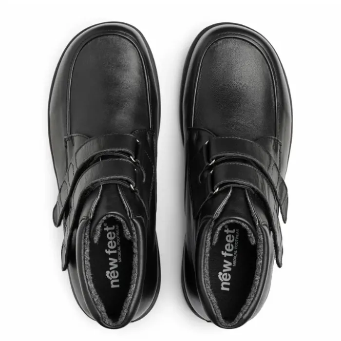 New Feet Boot Velcro Plain Leather Stretch Black Men