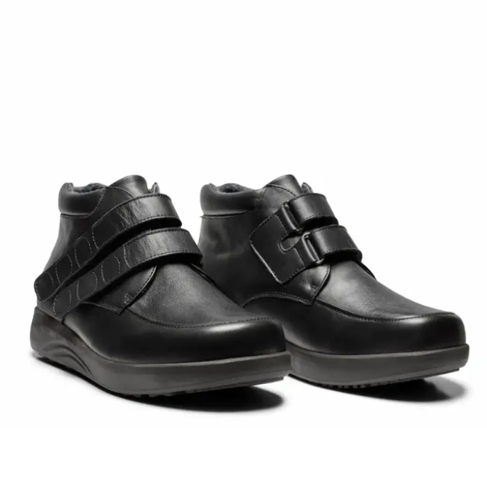 New Feet Boot Velcro Plain Leather Stretch Black Men