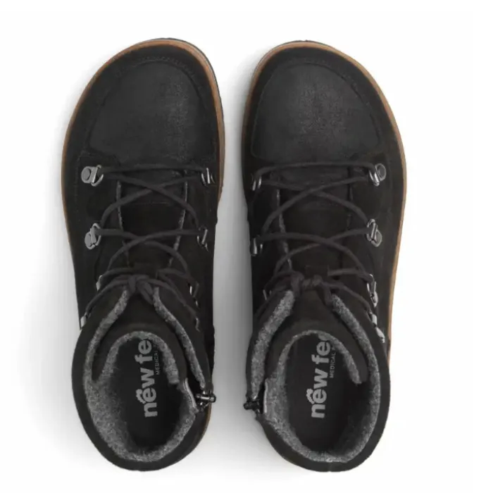 New Feet Boot Zipper/Lace Suede Black Women