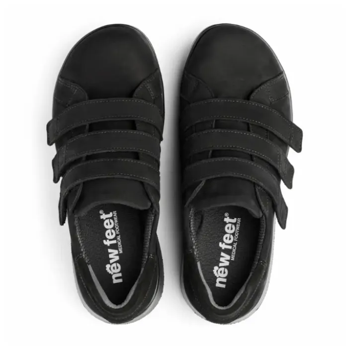 New Feet Shoe 3 Velcro Straps Black Women