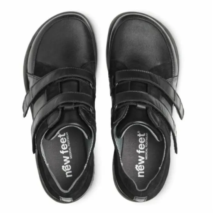 New Feet Velcro Leather/Stretch Black Women