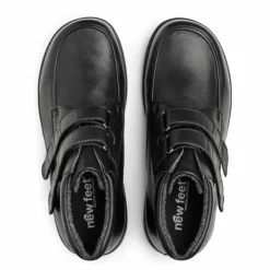 New Feet Boot Velcro Plain Leather Stretch Black Men